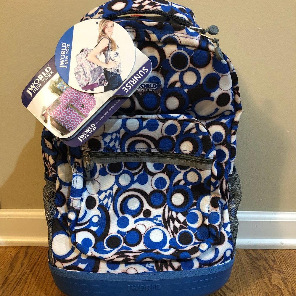 JWorld Blue/White Rolling Backpack Sunrise Edition